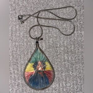 Rasta theme silver tone teardrop shaped Bob Marley pendant necklace